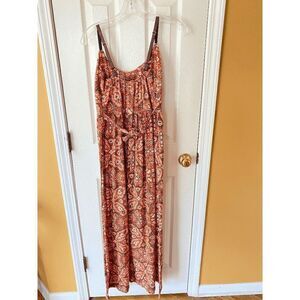 Allison Britney Stretchable Spaghetti Strap Maxi Sundress Orange Boho Sz L
